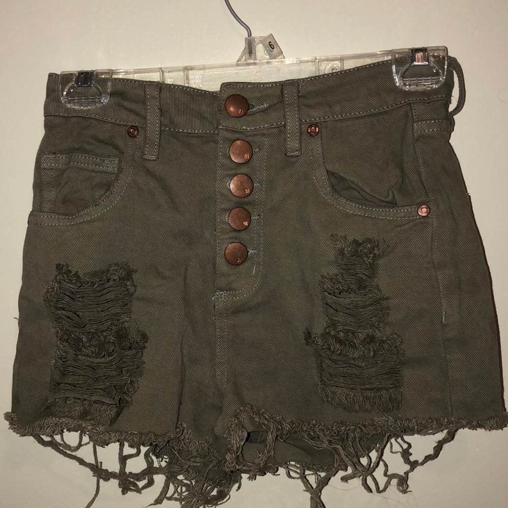 Olive high waisted distressed shorts